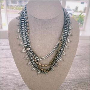 Stella&Dot Sutton Convertible Statement Necklace Matte Silver Tone&Crystals NWT